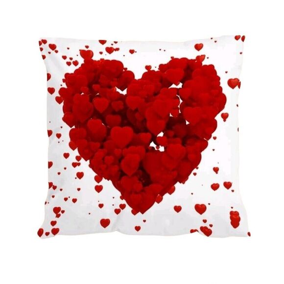 1 Red Valentine's Heart Print Cushion Cover Without Filler Pillowcase Single - Picture 2 of 7